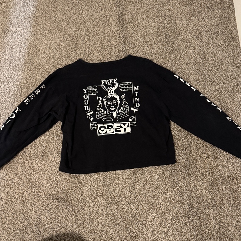 Obey Black Long Sleeve Tee with Graphic Design